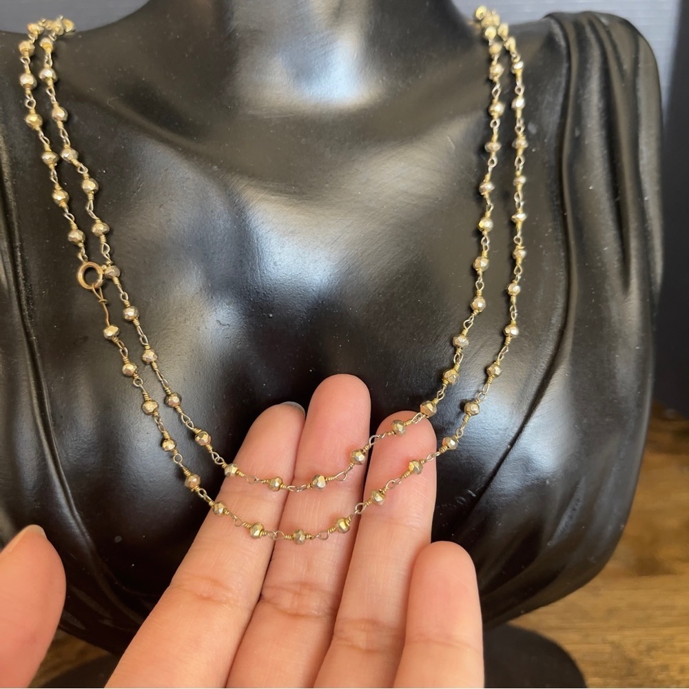 Gold filled 14k long 42 inch metal bead necklace - Picture 4 of 6